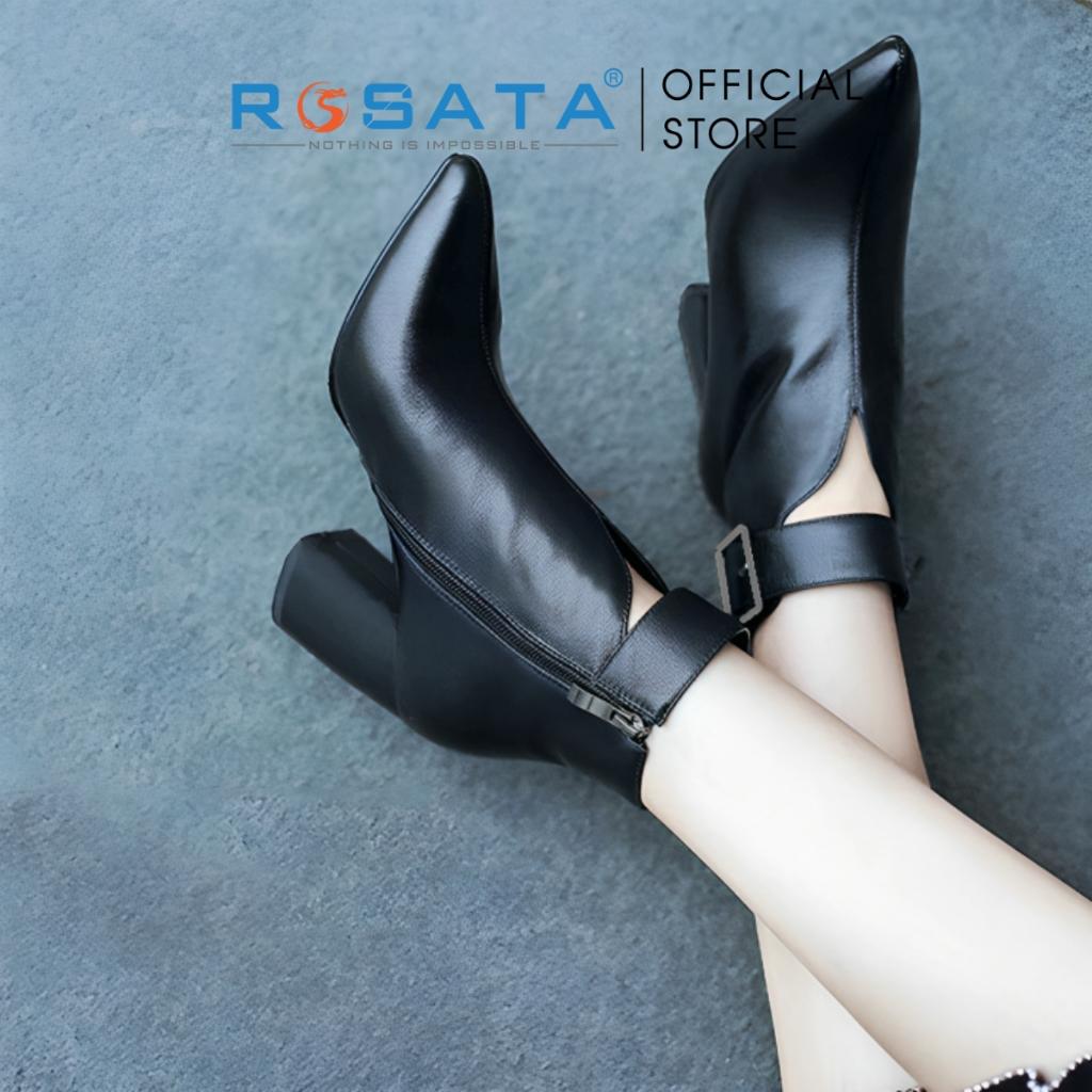 Giày bốt nữ ROSATA RO225 cổ cao mũi nhọn êm chân khóa kéo gót cao 7cm màu đen xuất xứ Việt Nam - Đen