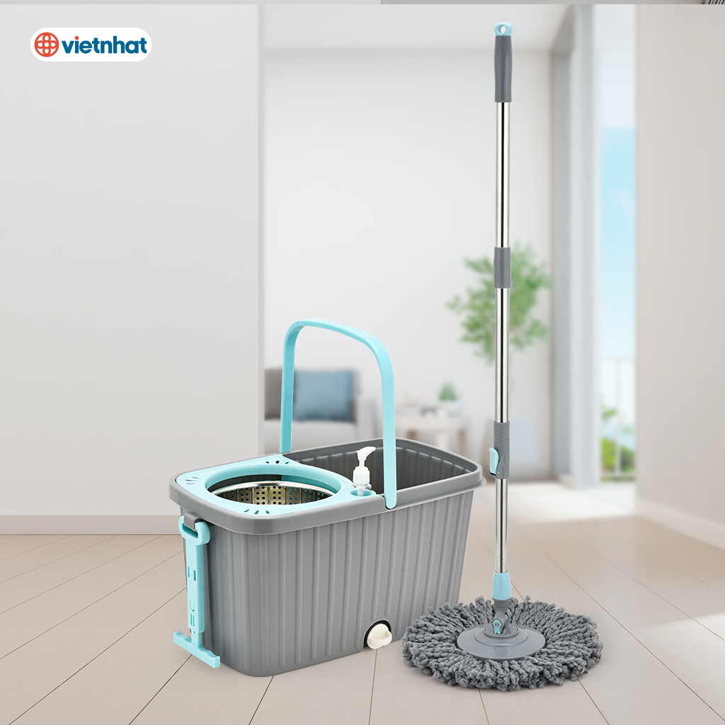Bộ lau nhà tay kéo xoay 360 độ, Bộ lau nhà thông minh tự vắt Việt Nhật tặng kèm bông lau - Hàng Việt Nam