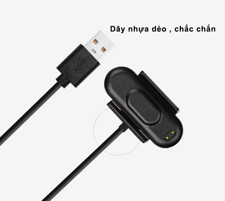 Dây USB sạc kẹp cho Xiaomi Miband 4 , không cần tháo dây đeo cao su vẫn sạc được