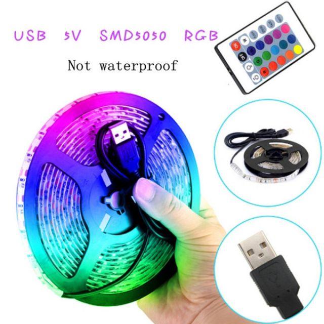 Hót Bộ dây 5m đèn trang trí sau TV RGB 7 màu và điều khiển chuyển hiệu ứng màu 5V