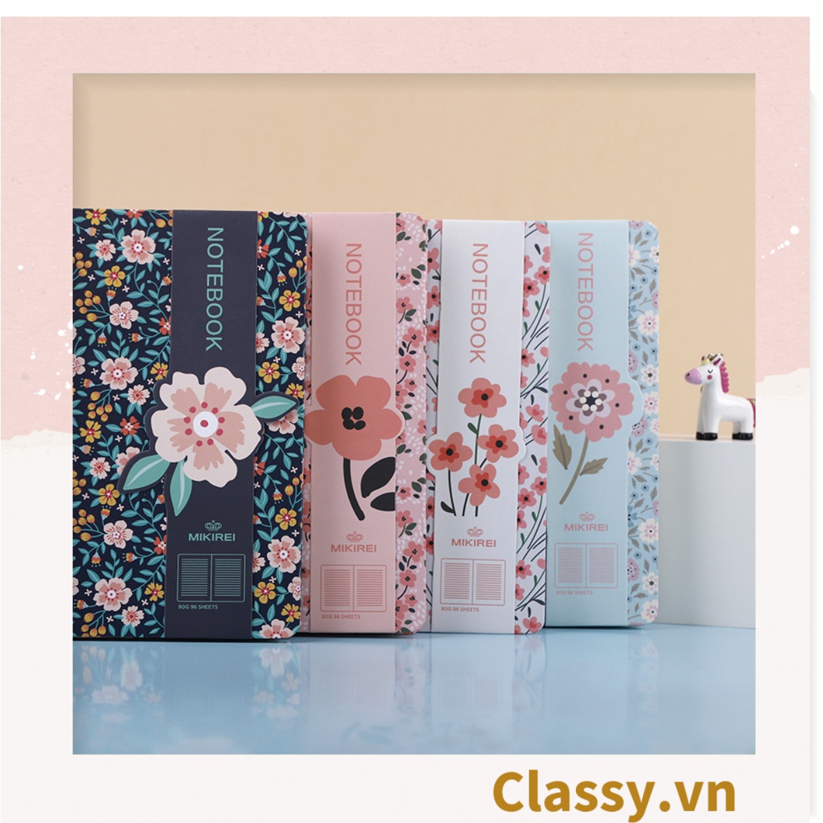 Sổ tay bìa cứng họa tiết hoa vintage kích thước A5 hoặc A6, 192 trang PK1789 Classy Floral