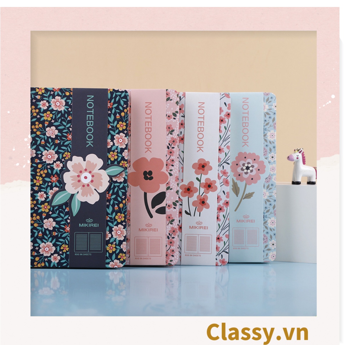 Sổ tay bìa cứng họa tiết hoa vintage kích thước A7, 192 trang PK1792 Classy Floral