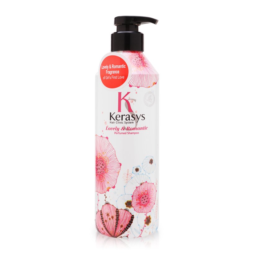 Cặp dầu gội/xả nước hoa Kerasys Lovely & Romantic hương hoa nhài, cúc Hàn Quốc 600ml + Móc khoá