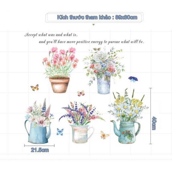 Decal trang trí tường - Những bình hoa cảnh cực xinh