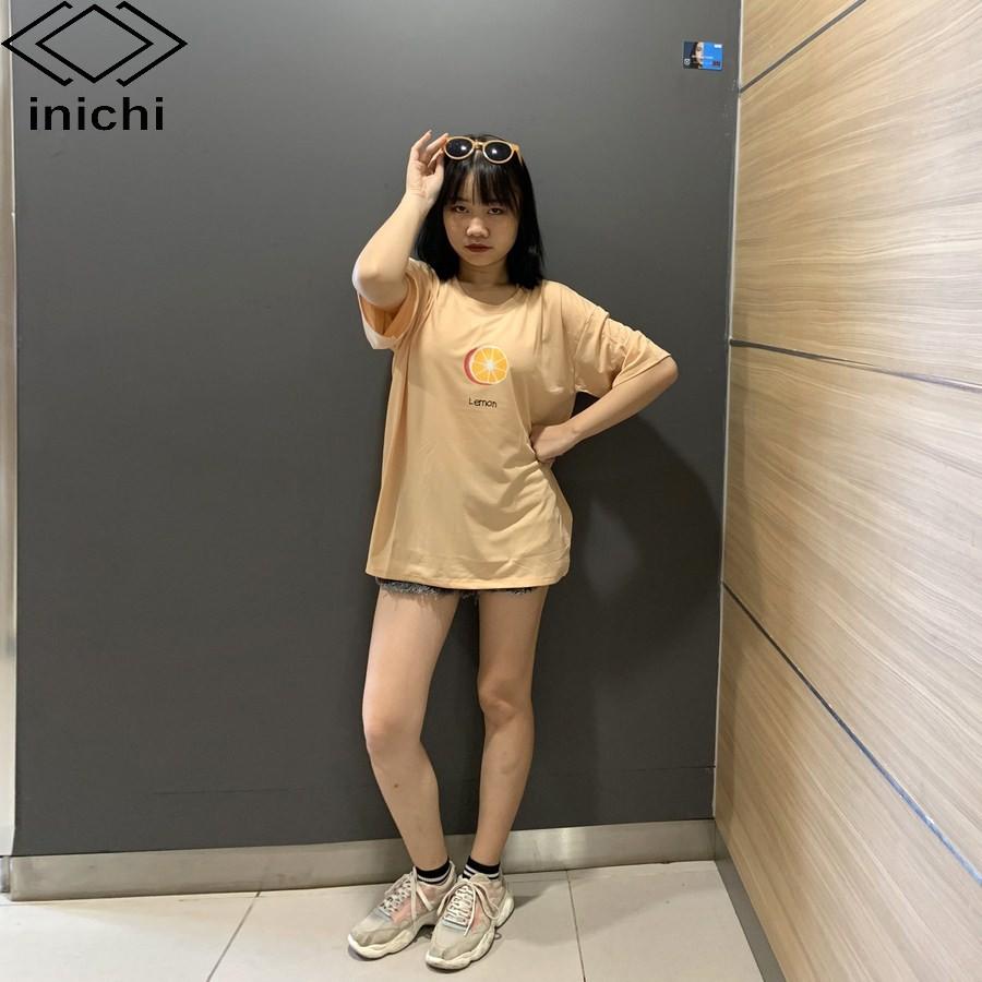Áo thun INICHI unisex tay lỡ form rộng cá tính in hình quả chanh - IC612 màu hồng
