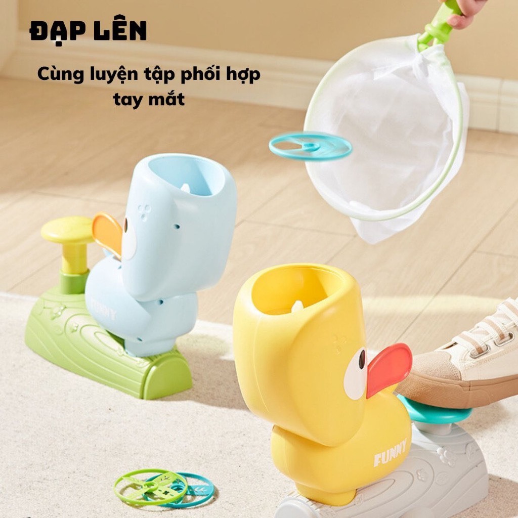 Đồ chơi đĩa bay tung hứng, Đĩa bay đồ chơi hình chú vịt ngộ nghĩnh cho bé. Bộ hứng đĩa bay con vịt cho bé