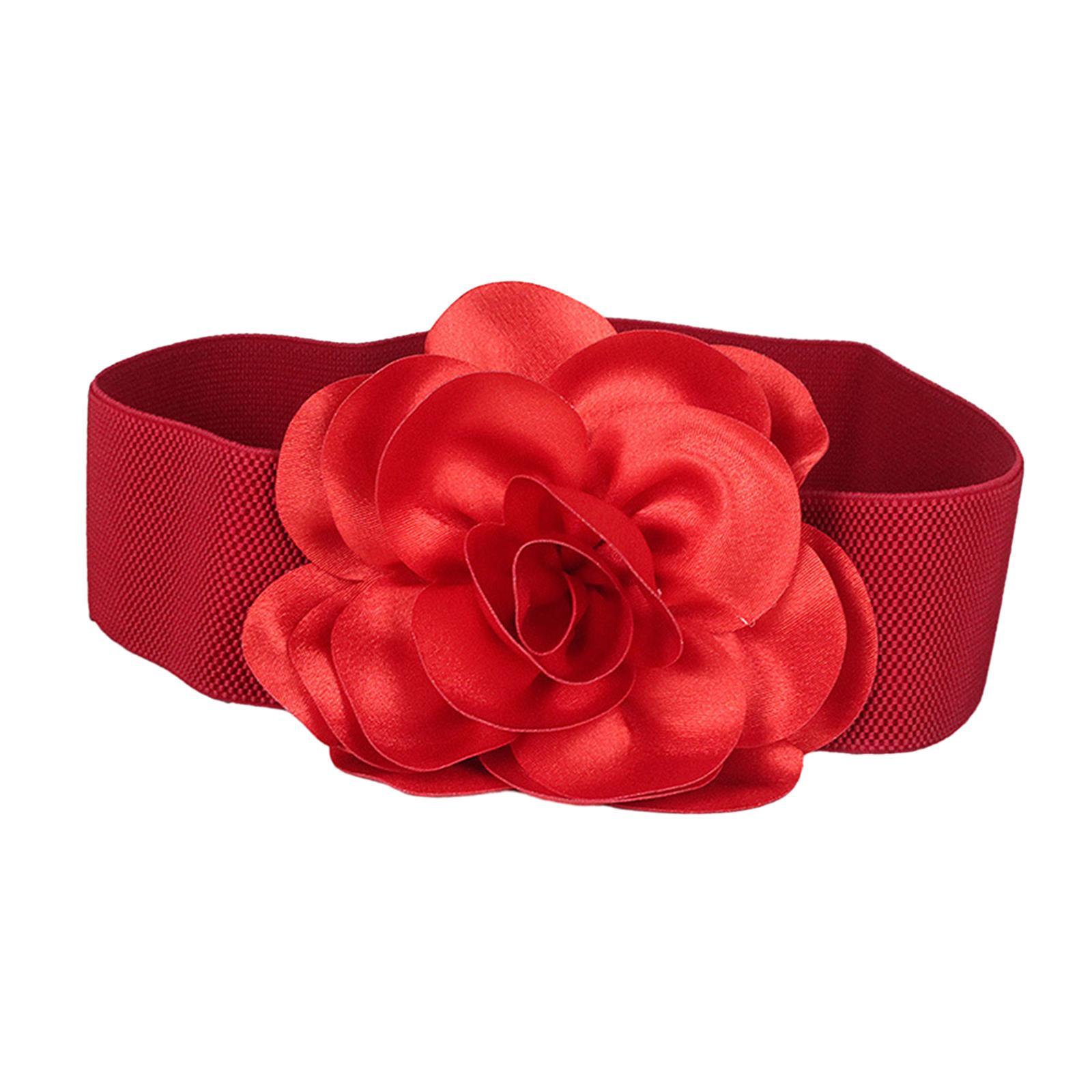 Women' Belt Stretch Chunky Waist Belt Dress Belts Big Flower Cinch Belts Elastic Belts for Women