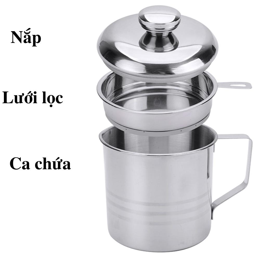 Ca lọc dầu ăn Inox 304 dung tích 1.2l đến 2.2l kèm lưới lọc