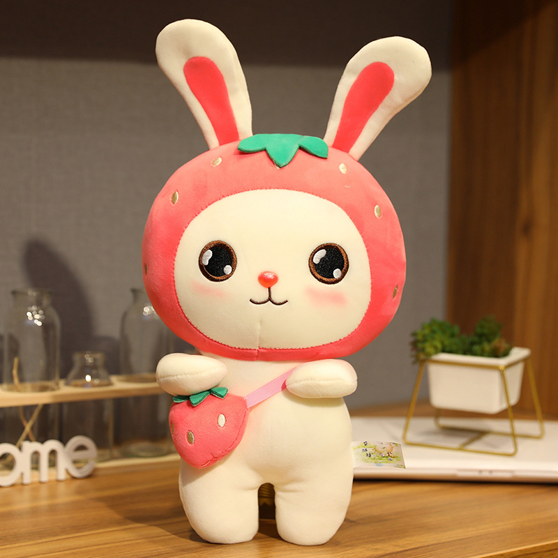 Gấu bông thỏ đầu trái cây đeo túi siêu mềm dễ thương (40cm) vải miniso mềm mại êm ái hàng cao cấp, an toàn cho trẻ nhỏ