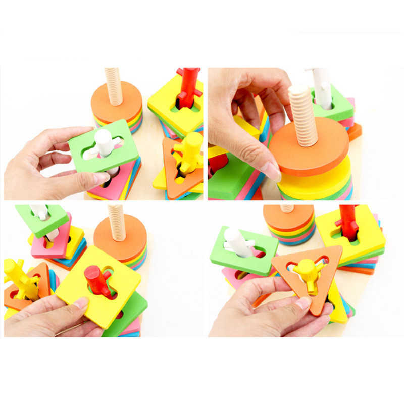 Đồ Chơi Montessori Luồn Cọc Thả Hình Zic Zac 5 Trụ Cột Khối Gỗ