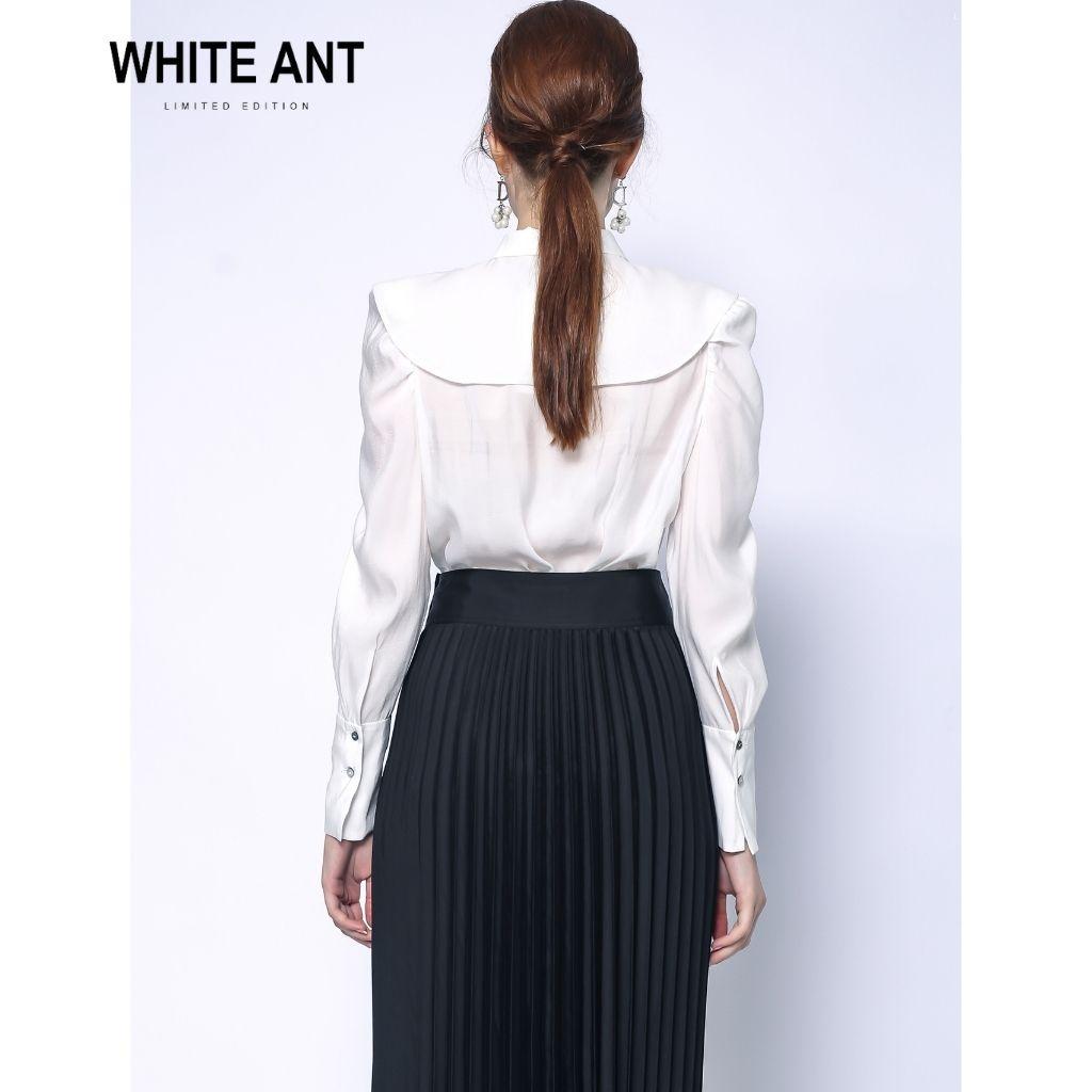 Áo Sơ Mi Nữ Công Sở Dài Tay WHITE ANT Thiết Kế Cổ Sen Bản Lớn Đính Hoa, Chất Vải Modal Mềm Nhẹ 170300028.493