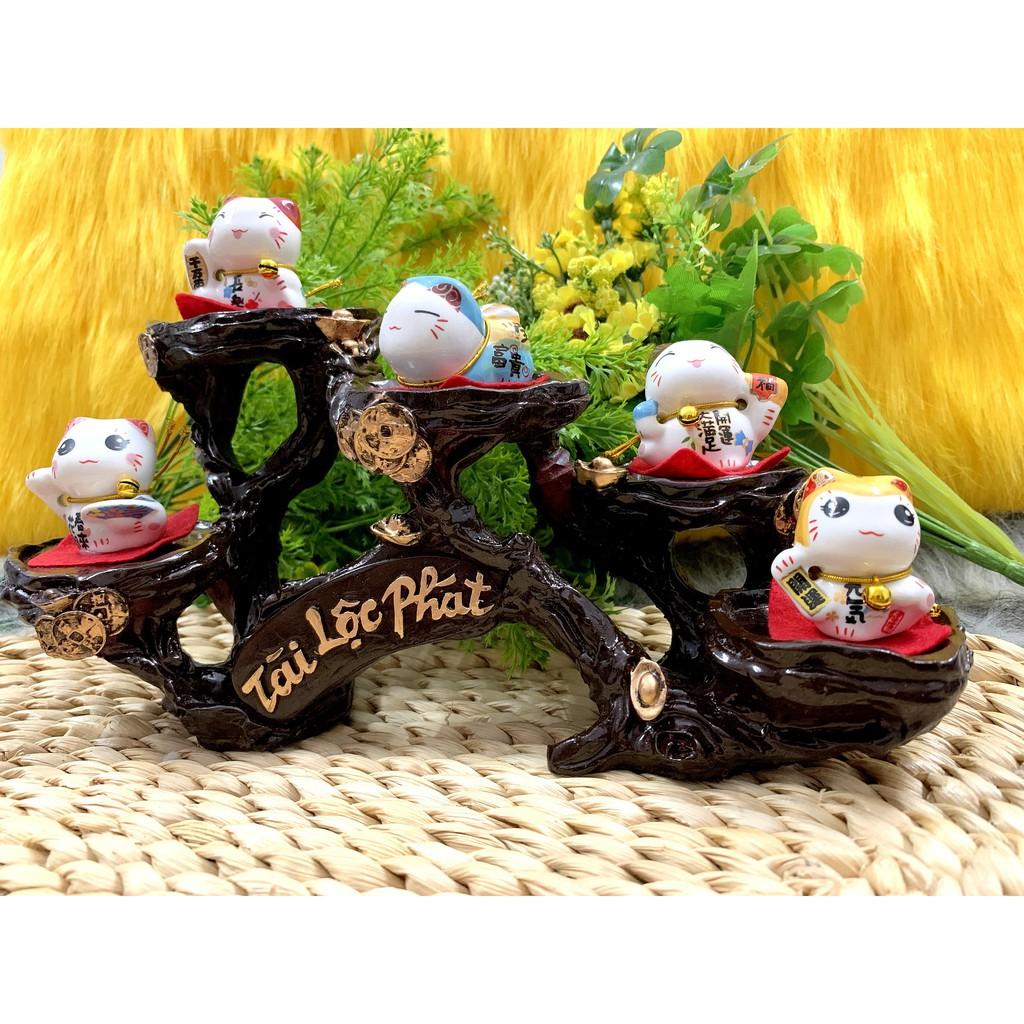 Tượng Mèo Sứ Nằm Thần Tài Maneki Neko và đế Tài Lộc Phát
