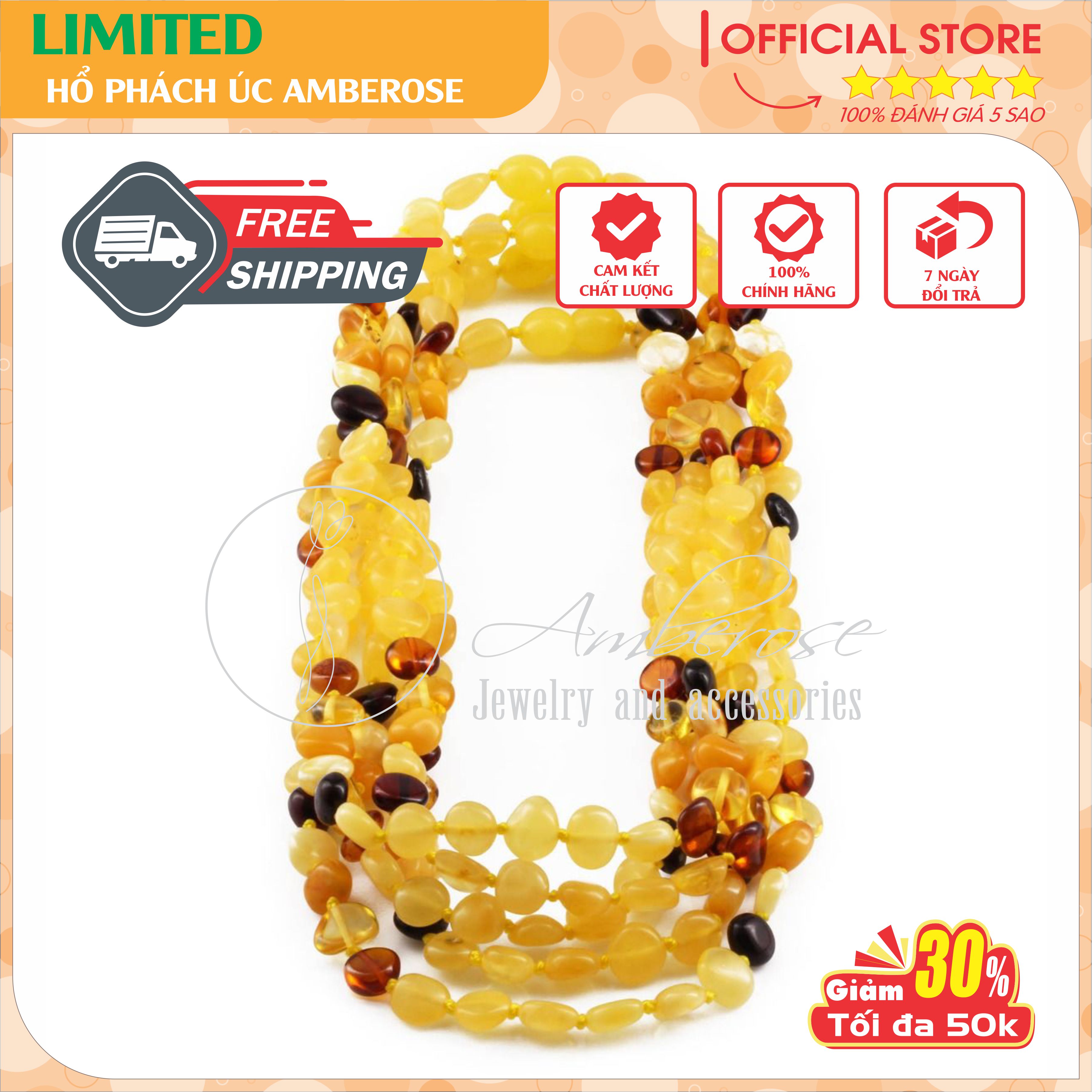 Vòng Cổ Hổ Phách Amber Úc Cho Bé 0 - 10 tuổi VCABLMT238