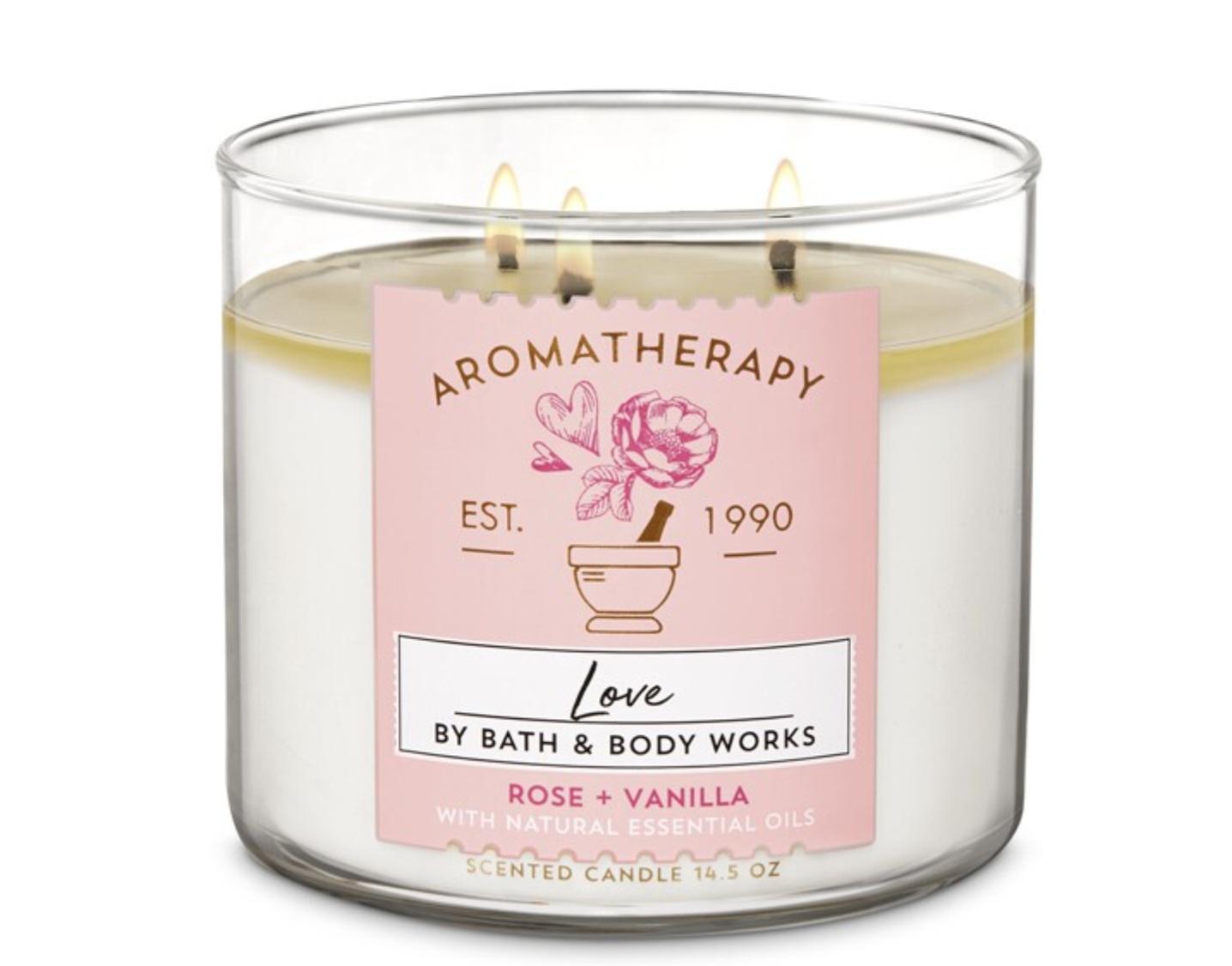 Nến thơm Bath and Body Works LOVE Rose Vanilla 3 bấc