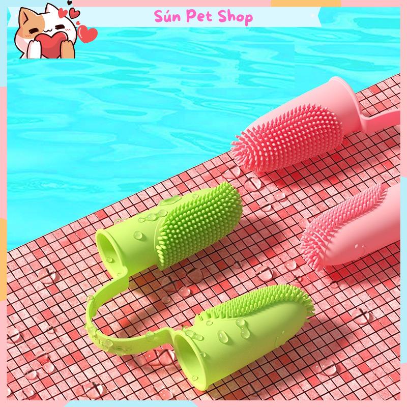 Bàn chải đánh răng cho chó mèo - Bàn chải xỏ ngón bằng silicone mềm tiện dụng