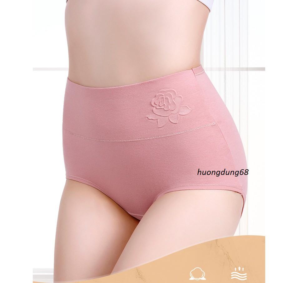 Quần Lót Nữ Cotton kháng Khuẩn Cạp Cao Hoa Nổi Xuất Hàn Hàng Loại Đẹp.