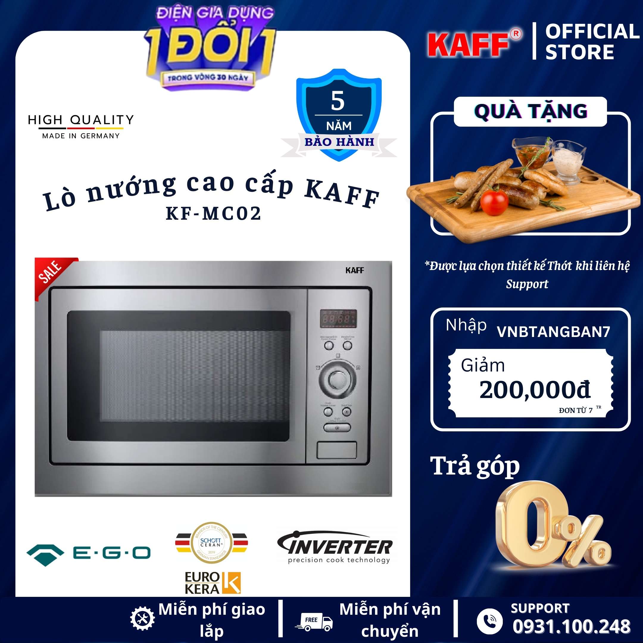Lò vi sóng kết hợp nướng dung tích 25L KAFF KF-MC02 - Hàng chính hãng