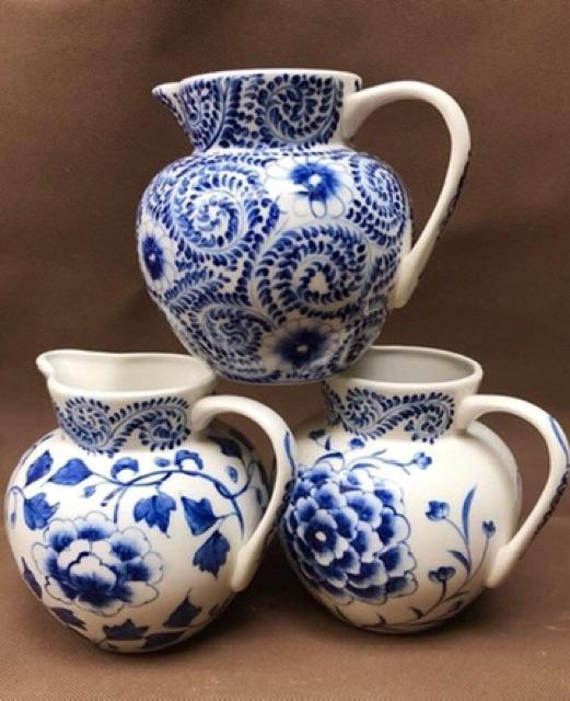 Bình sữa cắm hoa họa tiết hoa dây vẽ tay Men Ngọc Lam