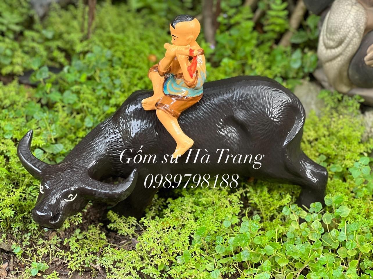 Tượng mục đồng chăn trâu gốm sứ Bát Tràng size 33cm
