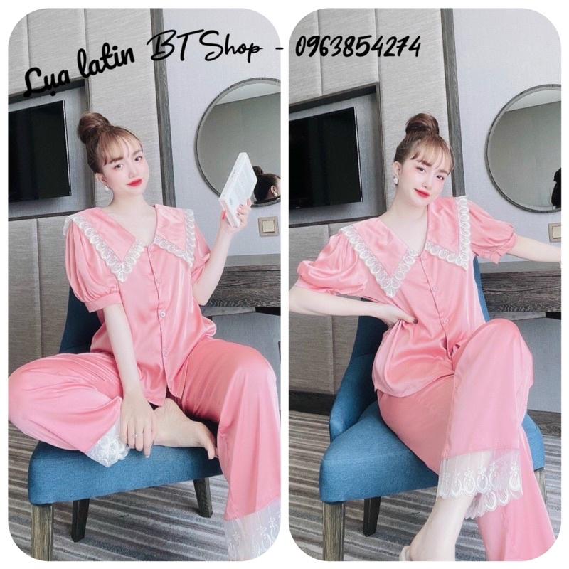 Bộ pijama mặc nhà mặc ngủ vải lụa latin trơn freesize 42-57kg