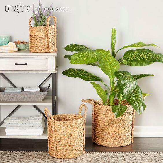 Giỏ lục bình tròn có tay cầm/ giỏ đựng đồ, đựng quần áo, đựng đồ chơi, giỏ khách sạn | ongtre