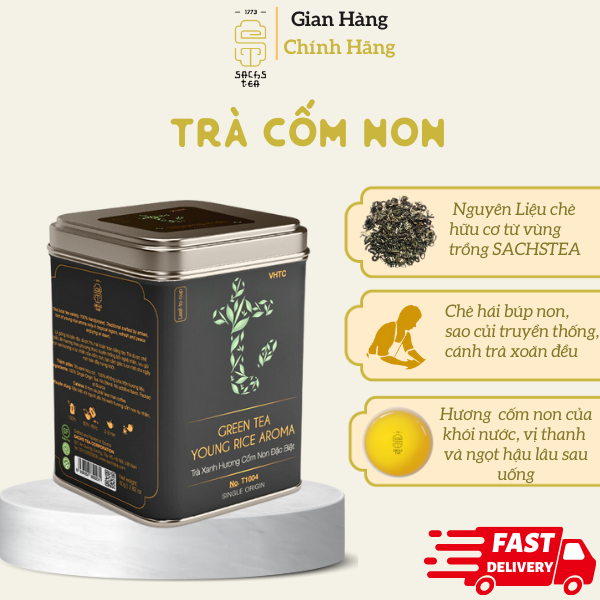 Trà xanh hương cốm non SACHS TEA 1773 thơm mùi cốm vị ngọt sâu chè hữu cơ thái nguyên 80g/hộp