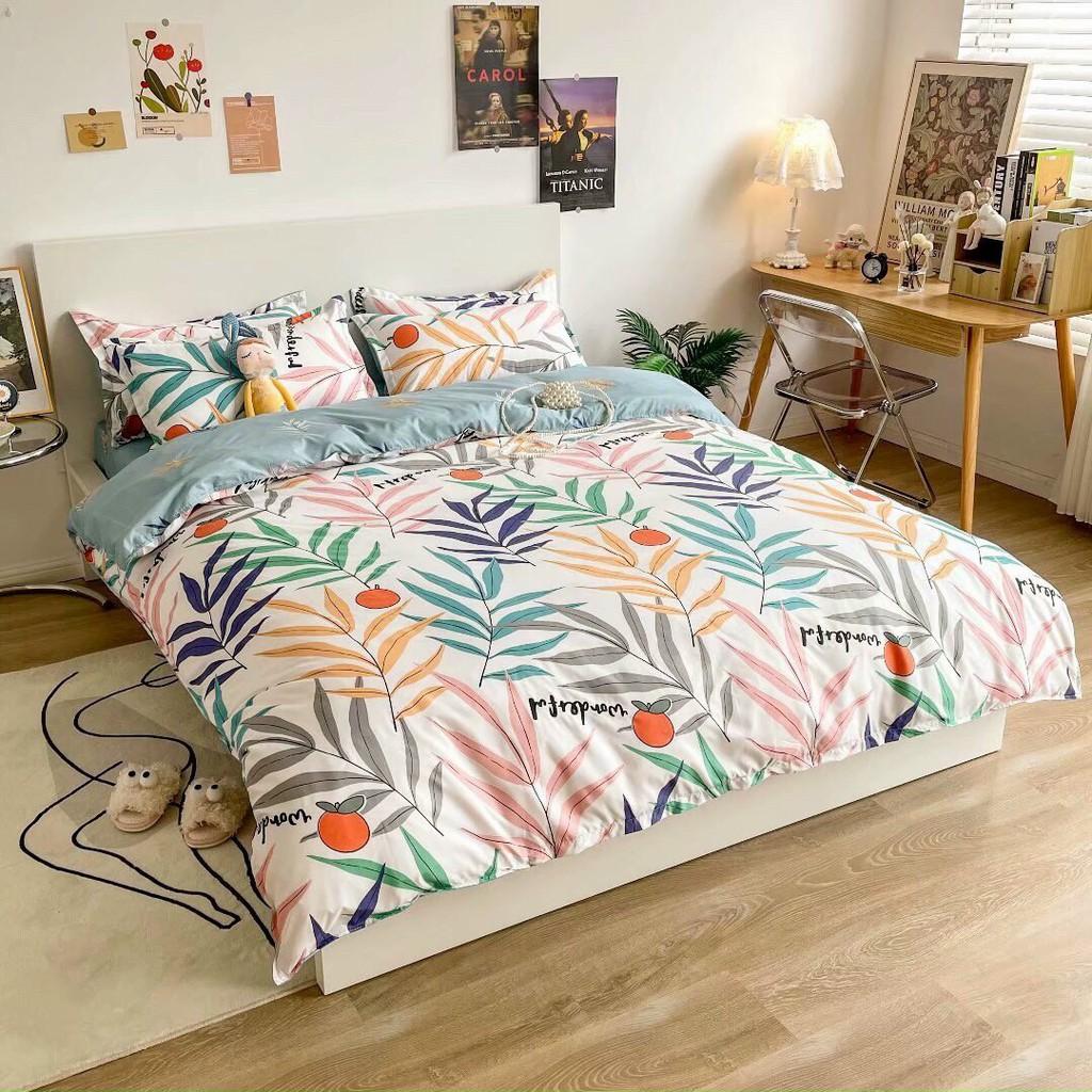 Bộ chăn ga gối Cotton Poly M2T bedding Cà chua dây, Vỏ chăn mền, drap giường và 2 vỏ gối