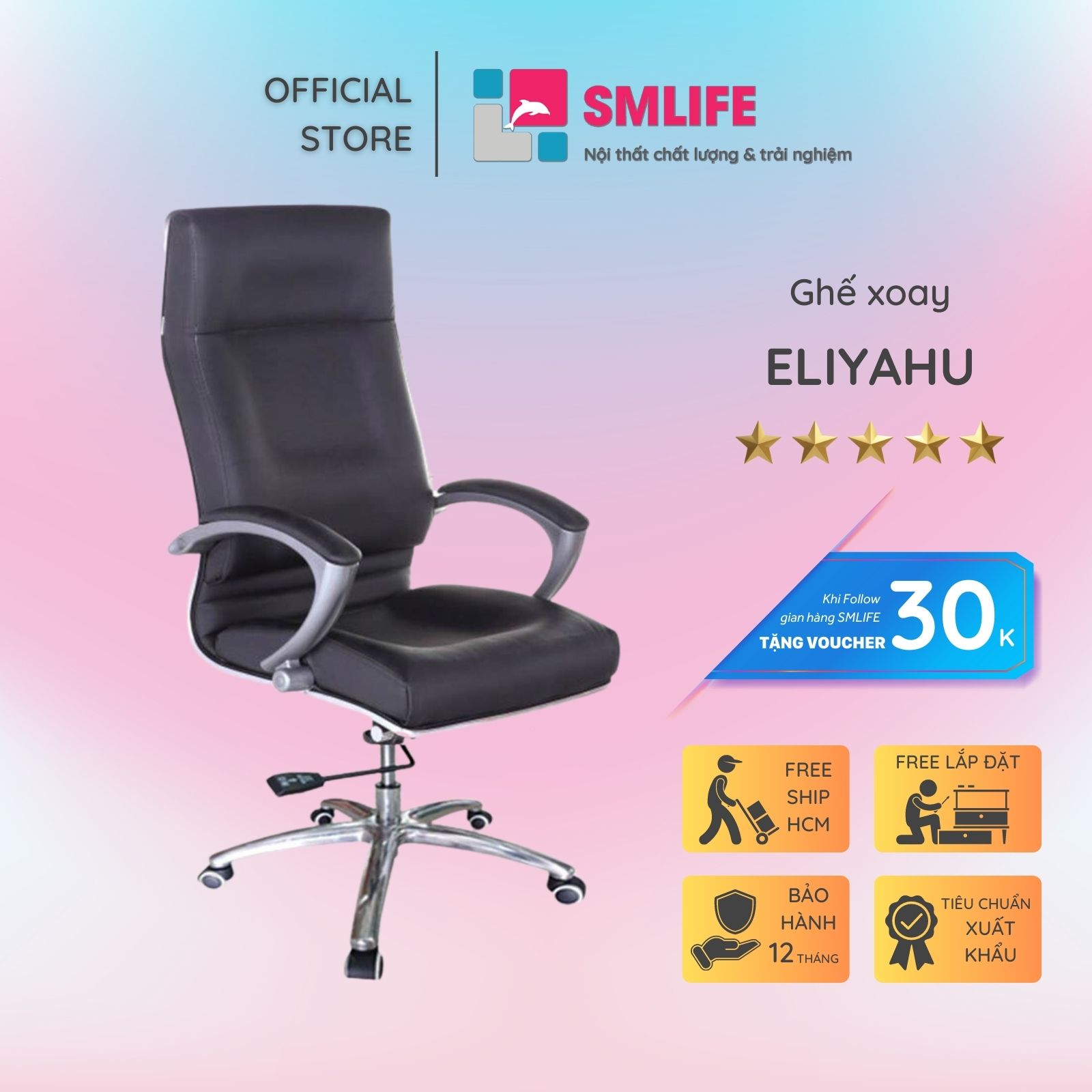 Ghế xoay văn phòng lưng cao bọc PU SMLIFE Eliyahu