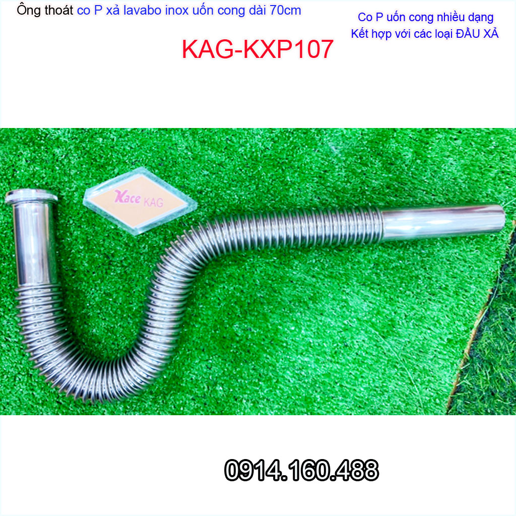 Ống xả nước chậu rửa mặt KAG-KXP107 dài 70cm, ống thải co P inox mềm có thể uốn bẻ chuyên dùng cho lavabo tủ chậu kiếng