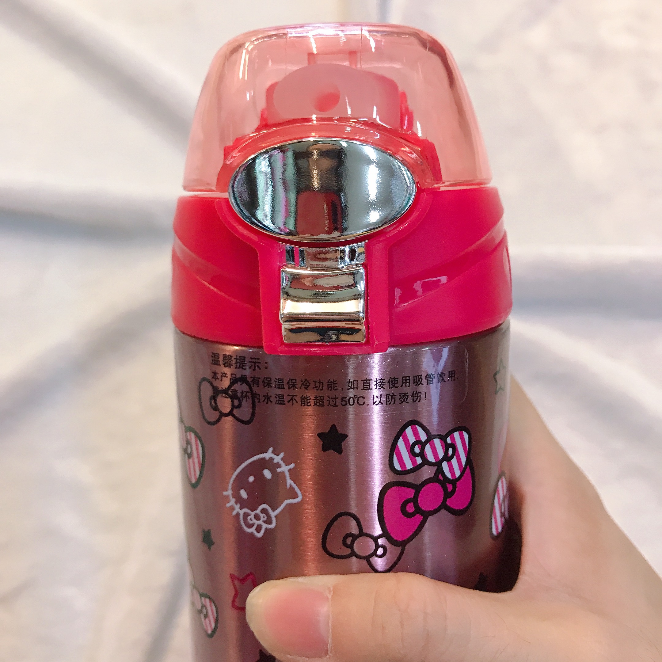 Bình nước giữ nhiệt hình mèo Kitty ngôi sao nắp trong suốt màu hồng đậm cho trẻ em, bé gái -  - KT3663HD