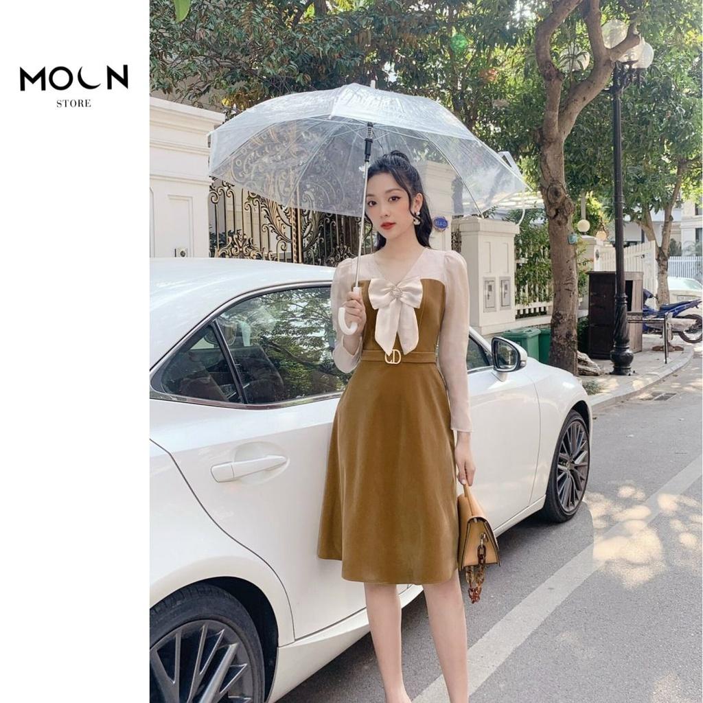 Váy Nữ Nhung Màu Đỏ Dáng Dài Tôn Da Tôn Dáng Sang Trọng Dễ Phối Đồ Đầm Công Sở Thu Đông MV221 MOON STORE