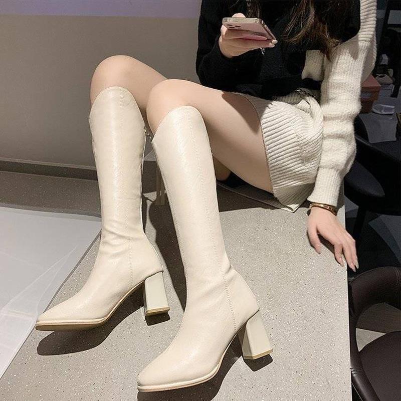 Bốt đùi nữ cao cổ V khoá sau da mềm gót thấp 5p ulzzang,Boot này lên chân sang chảnh,lót lông ấm hàng sịn loại 1 fullbox