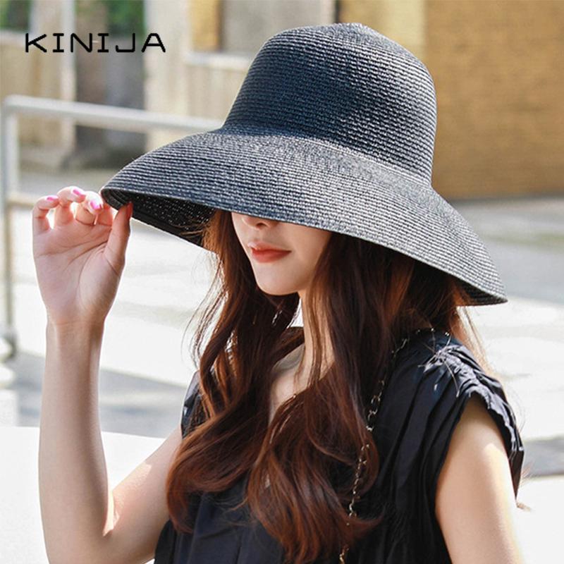 Hepburn Mùa Hè Hat Nữ Chắc Chắn Đồng Bằng Thanh Lịch Nón Rộng Vành Tròn Bảo Vệ Tia UV Đĩa Mềm Ống Hút Đi Biển Nón Panama chapeau