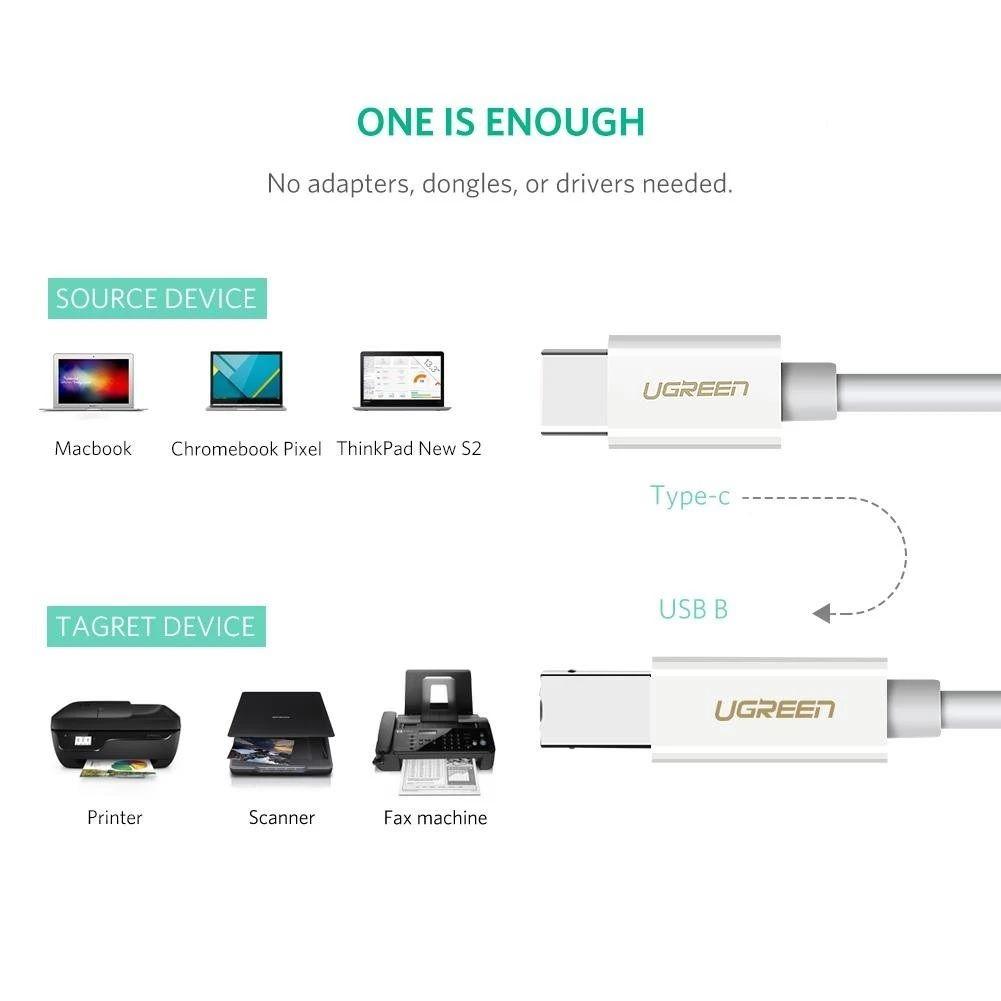 Ugreen UG80812US241TK 3M màu đen cáp USB type C ra Type B 2.0 Printer Scanner - HÀNG CHÍNH HÃNG