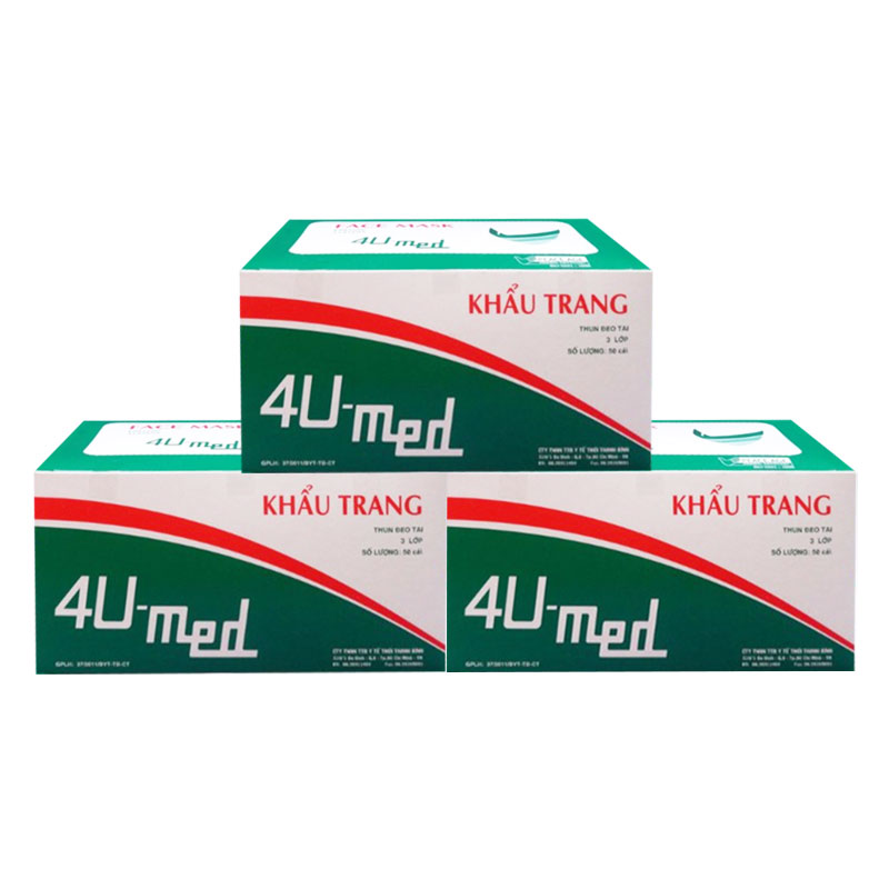 Bộ 3 Hộp Khẩu Trang Y Tế 4U Med (Hộp 50 Cái)