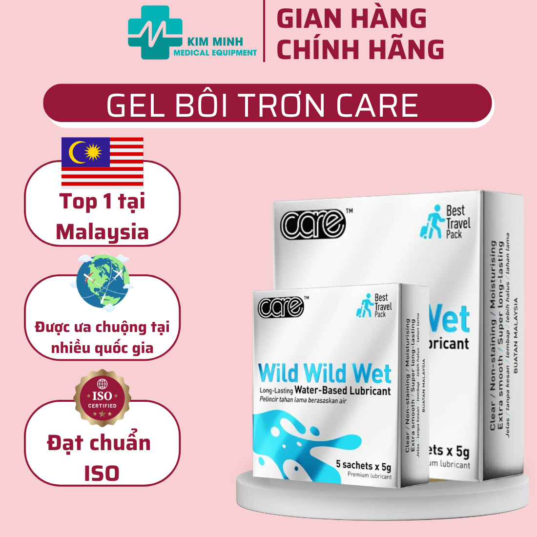 Gel bôi trơn CARE dạng gói gốc nước lâu khô, an toàn, cho cảm giác siêu trơn, hương dịu nhẹ hộp 5 chiếc