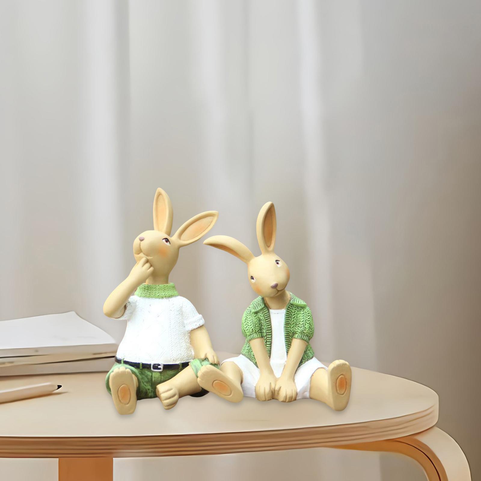 Easter Garden Statues Rabbit Resin Handmade for Home Tabletop Centerpiece