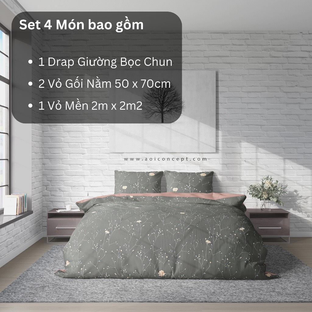 Bộ Chăn Ga Gối 4 Món Lụa Tencel Size 1m8 x 2m Nhiều Hoa Văn À Ơi Concept cao cấp Hàn Quốc