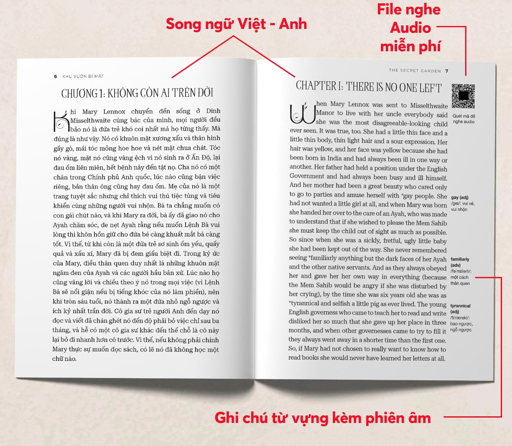 (Sách song ngữ kèm file audio Tiếng Anh) KHU VƯỜN BÍ MẬT – Frances Hodgson Burnett – Zga dịch – HG Books