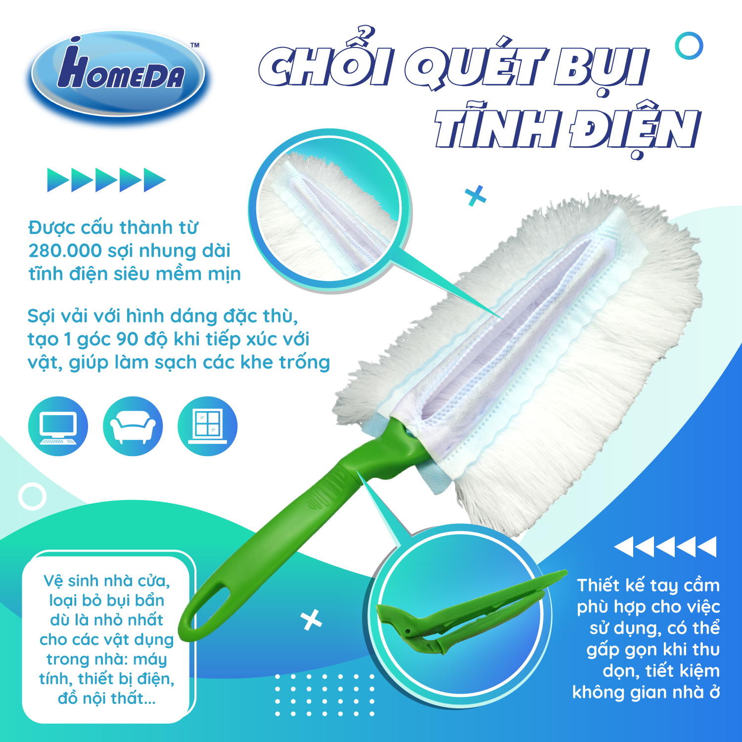 Chổi quét bụi chăm sóc ô tô tĩnh điện Ihomeda