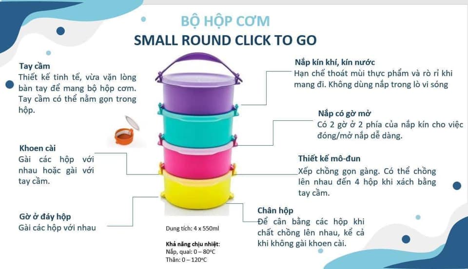 [ TUPPERWARE ] HỘP ĐỰNG CƠM SMALL ROUND CLICK TO GO