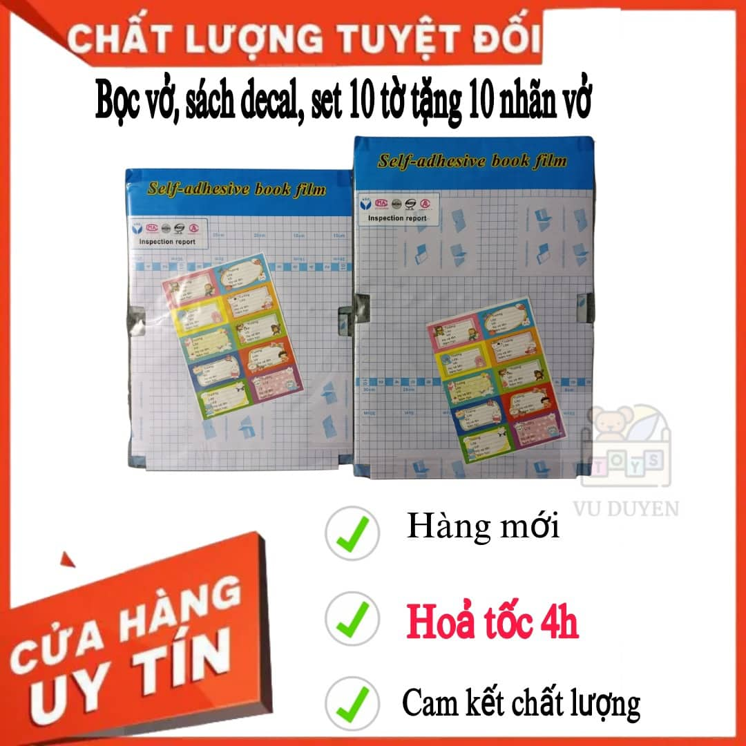 Decal bọc sách và vở - Set 10 tờ tặng kèm 10 nhãn vở