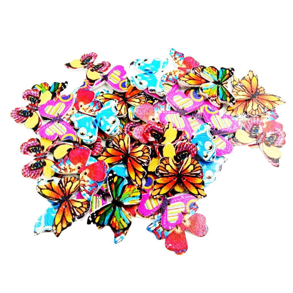50 Cái Retro Gỗ Bướm Trang Trí Nút Bấm 2 Lỗ Cho Thủ Công DIY Tiếp Liệu