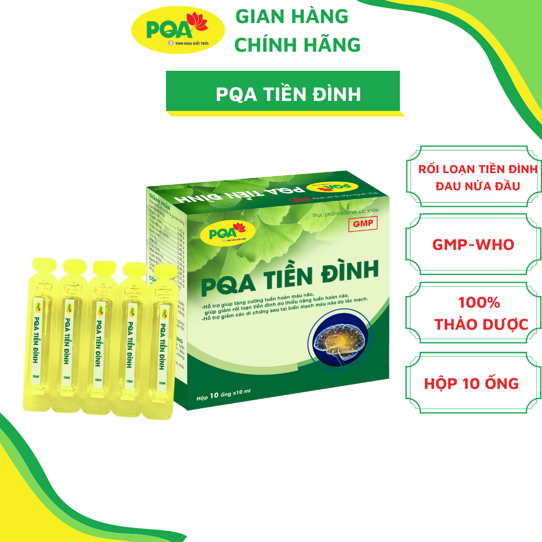 Tiền Đình PQA Hỗ Trợ Tăng Cường Tuần Hoàn Máu Não, Tai Biến, Các Triệu Chứng Sau Tai Biến Hộp 10 Ống