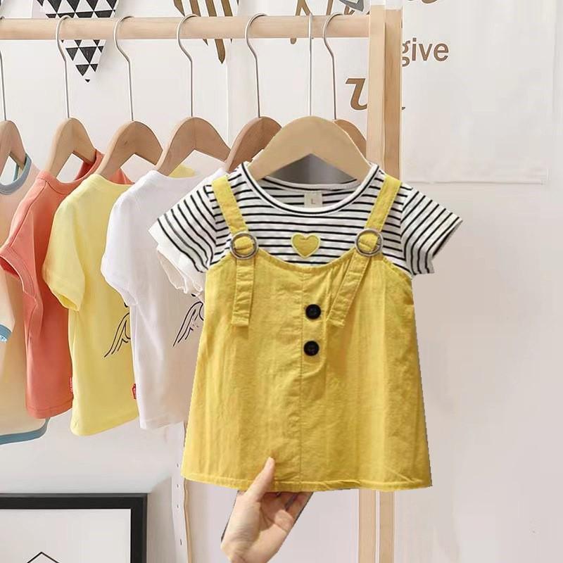 Váy Yếm Mèo Hồng Bé Gái, Chất Thun Cotton co giãn tố