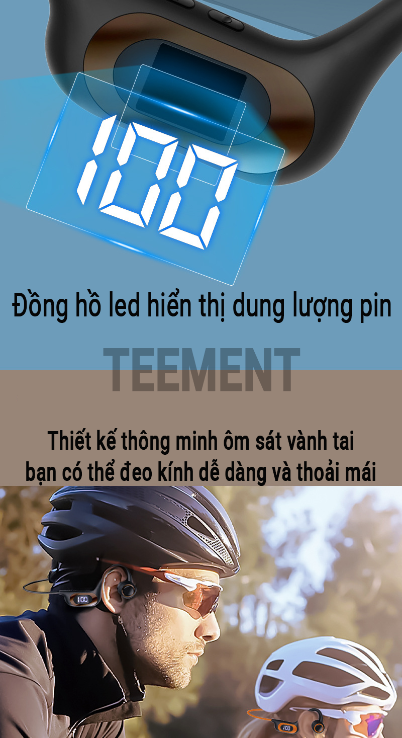 Tai Nghe Dẫn Khí Qua Xương Cao Cấp Teement Tai Nghe Bluetooth Không Dây Dành Cho Thể Thao Và Chạy Bộ - Hàng Chính Hãng