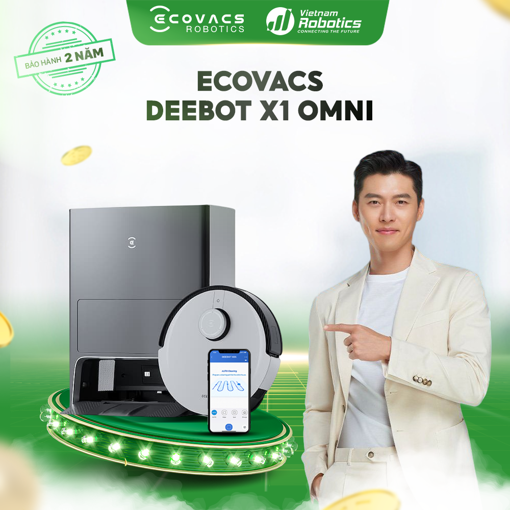 Robot Hút Bụi Lau Nhà Tự Đổ Rác Và Giặt Giẻ Ecovacs Deebot X1 Omni Thông Minh Công Suất Hút Lên Tới 5000pa Hệ thống AIVI 3D Thế Hệ 2 Có Sức Mạnh Tính Toán Hơn 8 Tần T8 Aivi, 16 Lần T9 - Hàng Chính Hãng