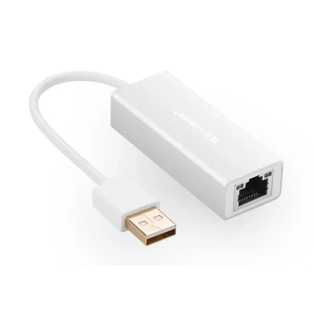 Cáp chuyển đổi USB 2.0 Sang cổng Lan tốc độ 100Mbps vỏ nhôm dây dài 15cm màu Bạc Ugreen UNW20257 hàng chính hãng