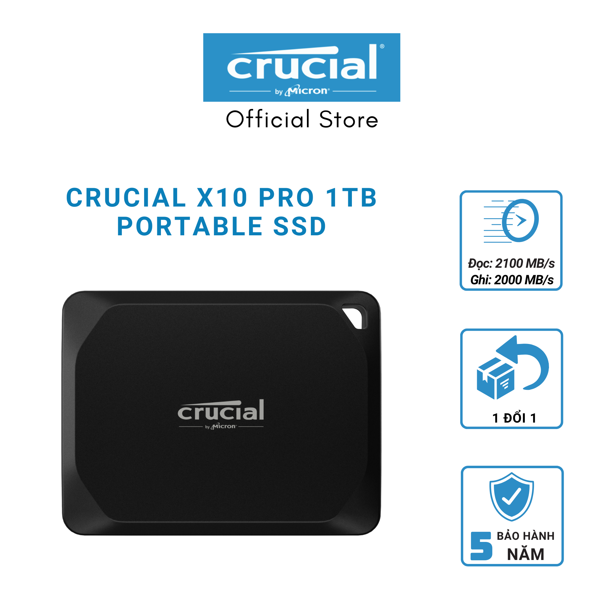 Ổ cứng di động 1TB SSD Crucial X10 Pro USB 3.2 Gen-2 2x2 CT1000X10PROSSD9 - HÀNG CHÍNH HÃNG