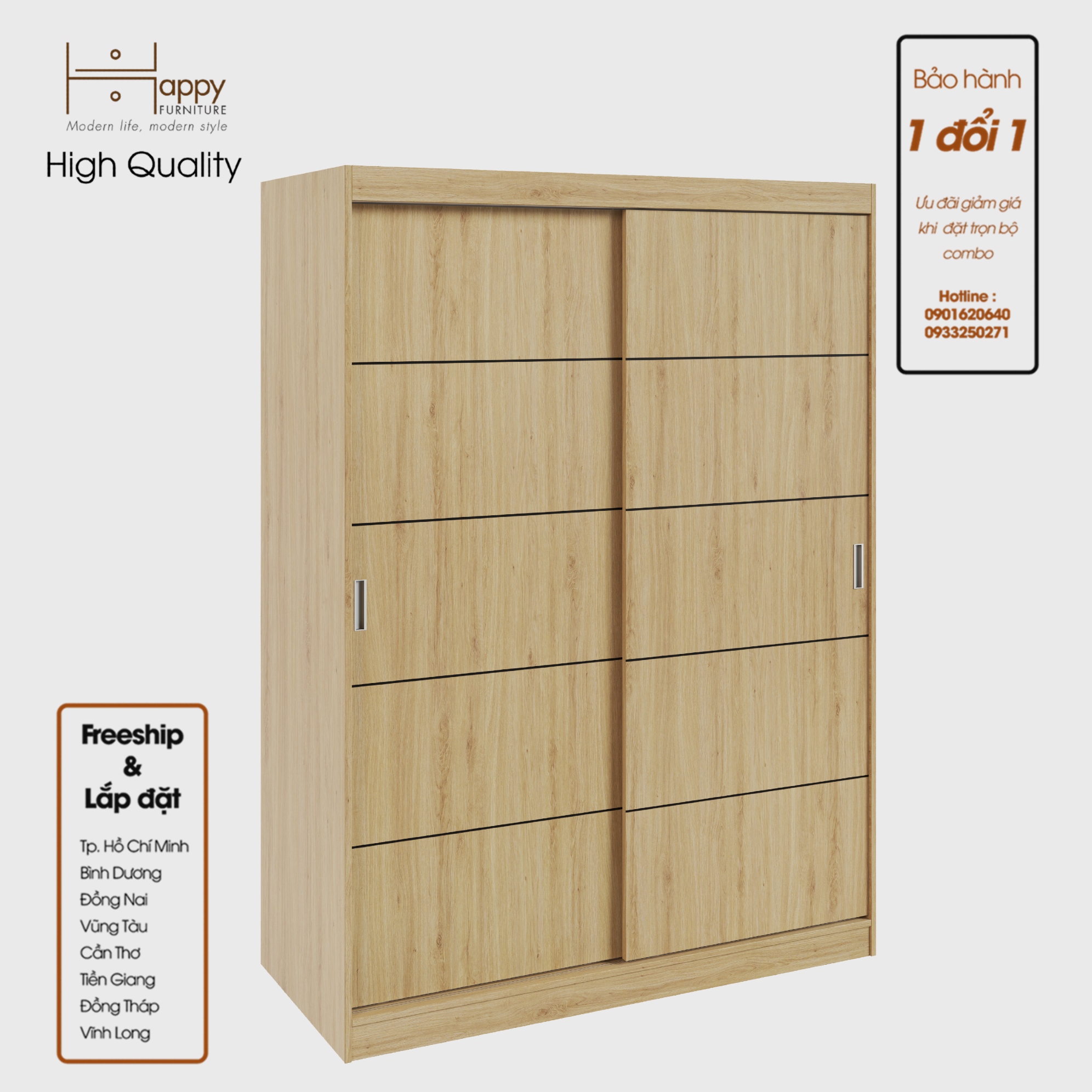 [Happy Home Furniture] RUNI, Tủ treo quần áo -  1m5 x 2m,  150cm x 60cm x 203cm ( DxRxC), TCL_004